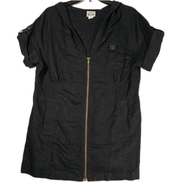 Converse Tops - Converse Women's Black Short Sleeve Zippered Hooded Shirt Dress Skater Grunge